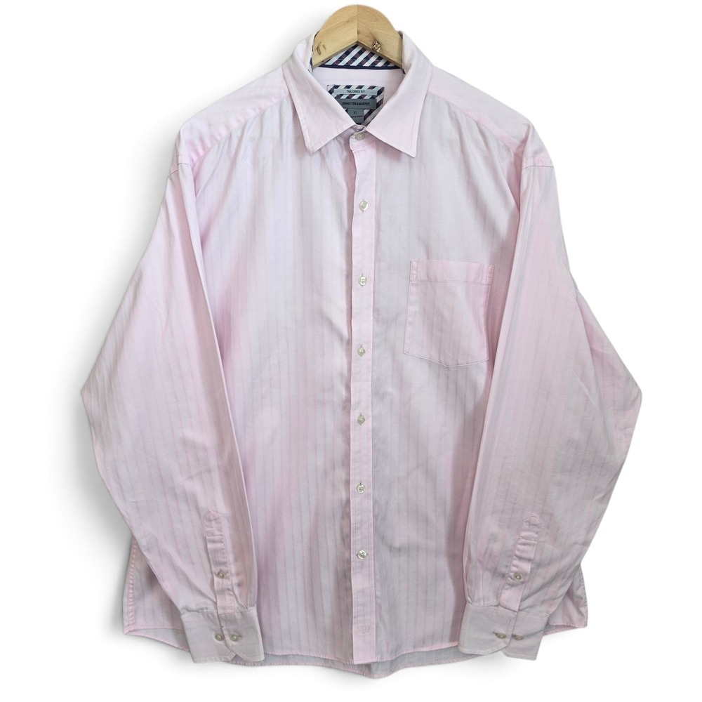 Johnston & Murphy Shirt Mens XL Pink Button Tailored Fit Long Sleeve Pocket